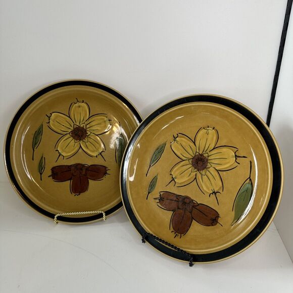Vintage Designers Collection Japan Stoneware Honey Flowers Dinner Plates set/2 - Picture 1 of 7